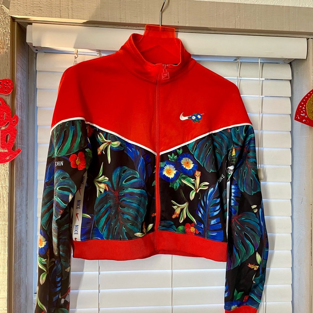 Nike Red and Black Floral Bomber Jacket